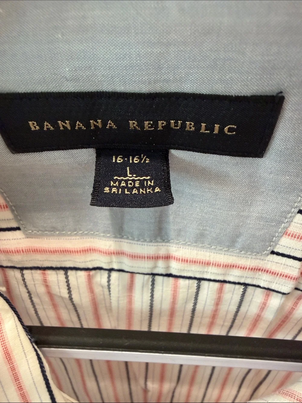 Banana Republic Men’s White Shirt with Pink and Blue Stripes